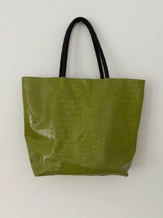Neiman Marcus Green Crocodile Braided Handle Lined Tote Bag - Picture 2 of 11